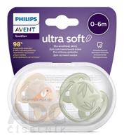 AVENT CUMLÍK Ultra Soft Premium 0-6m chlapec na utišovanie, silikón, FlexiFit, zvieratko 1x2 ks