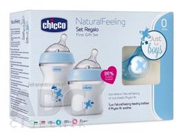 CHICCO Set darčekový Natural Feeling + Air cumlík dojčenská fľaša, chlapec (1ks150ml,1ks 250ml) + cumlík (0-6m) 1x1 set