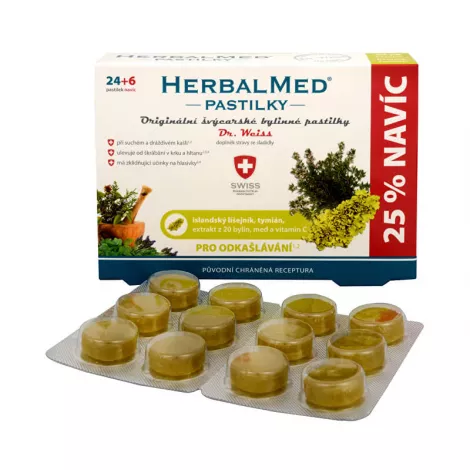 HERBALMED pastilky na odkašliavanie Dr Weiss 24 + 6 past ZDARMA