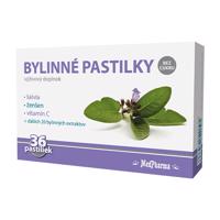 MedPharma Bylinné pastilky bez cukru šalvia, ženšen, vitamín C 36 ks