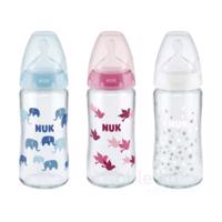 NUK FC+ fľaša sklo s kontrolou teploty, silikónový cumlík M, 0-6m 240ml