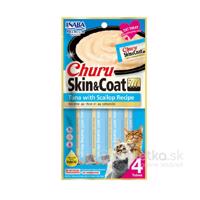 Pamlsok pre mačky Inaba Churu Skin & Coat, tuniak s hrebenatkou 4x12g