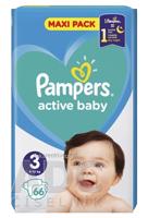 PAMPERS active baby Maxi Pack 3 Midi detské plienky (6-10 kg)(inov.2018) 1x66 ks