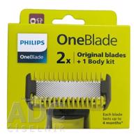 Philips OneBlade náhradné čepele (na tvár 1ks + na telo 1ks + nadstavec), (QP620/50), (inov.2023) 1x1 set