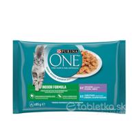 PURINA ONE Multipack Indoor mini filetky s tuniakom a teľacím mäsom v šťave 4x85g