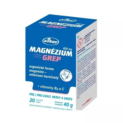 VITAR Magnézium 400 mg + vitamíny B6 a C vrecúška s príchuťou grepu 20 ks