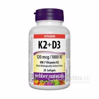 Webber Naturals Vitamín K2+D3 120 mcg/1000 IU 30cps